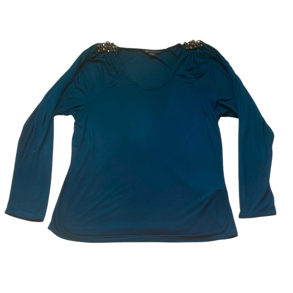 Armani Exchange Women’s Teal Studded Shoulder Long Sleeve Top Size XL